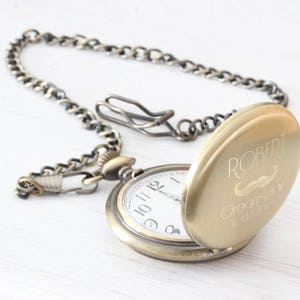 Personalized Gold Vintage Antique old Pocket Watch, Engraved Custom Monogram pocketwatch chain, groomsmen gift image 1