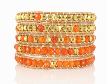 Boho Jasper Stone Wrap Bracelet: 5 Layer Leather Beaded Jewelry