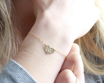 14K Gold Filled Heart Bracelet Initial Bracelet, Love Friendship Rose Gold Bracelet Gifts for Her Bridesmaid Gift Best Friend