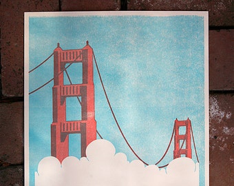 Letterpress San Francisco Golden Gate Print, Poster, Wall Art, 11.75x15.75, Decoration
