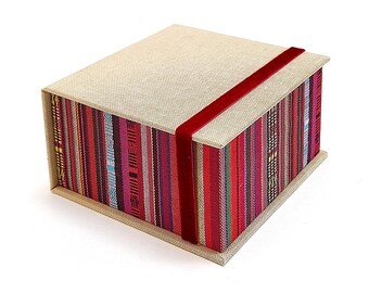 Large box for Polaroid Spectra | Square Photos 4x4 in - Handmade of bookcloth | Photo Storage | Photo Album Cream and Ethnic Red