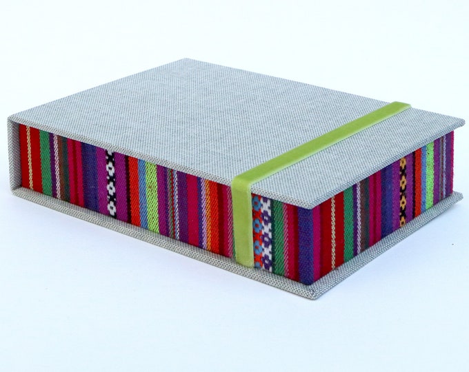 Ethnic Box for Photos 4x6 in Handmade of Book Cloth and Tribal/ethnic