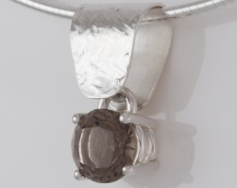 Brown Quartz set in Argentium Sterling Silver Pendant Necklace - 1022