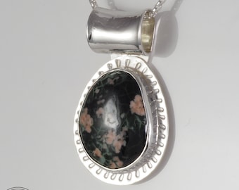 Isle Royale Greenstone Pendant Bezel Set in Argentium Sterling Silver - 1120