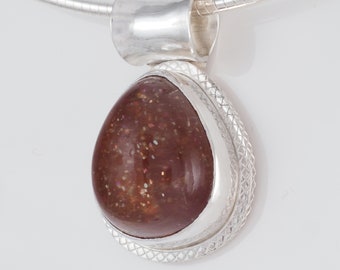 Sunstone Pendant Bezel Set in Argentium Sterling Silver - 1066