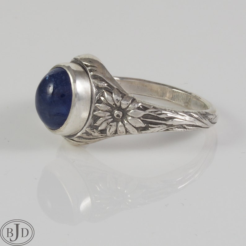 Blue Sapphire and Aster Flower Argentium Sterling Silver Ring Tribute 1226 image 2