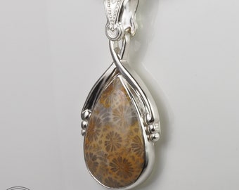 Fossilized Coral set in Argentium Sterling Silver Pendant - Tribute - 1218