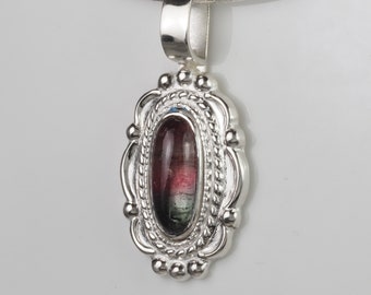 Watermelon or Pink and Green Bicolor Tourmaline set in Argentium Sterling Silver Pendant - Tribute - 1224