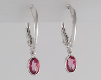 Pink Topaz Sterling Silver Leverback Earrings - 1261