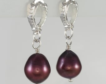 Pink Freshwater Pearl Argentium Silver Drop Earrings - Tribute - 1187