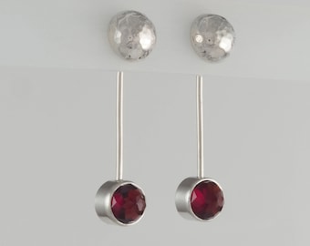 Red Garnet Convertible Front Back Earrings Bezel Set in Sterling Silver - 1029