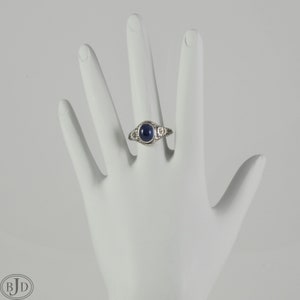 Blue Sapphire and Aster Flower Argentium Sterling Silver Ring Tribute 1226 image 4