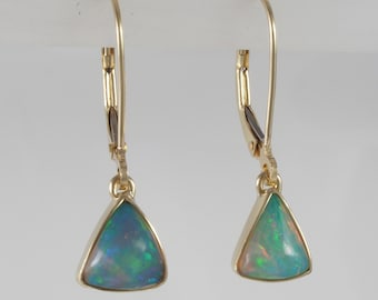 Ethiopian Opal Bezel Set in 18 kt gold Leverback Earrings - 1249