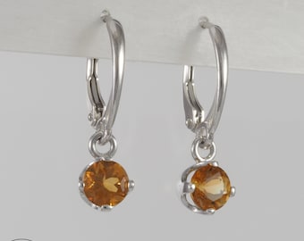 Citrine Sterling Silver Leverback Earrings - 9