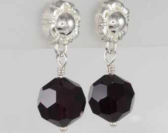 Deep Red Swarovski Crystal Argentium Silver Drop Earrings - Tribute - 1186