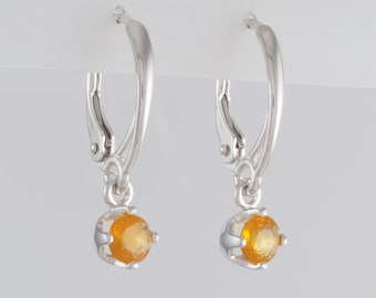 Orange Mexican Fire Opal Sterling Silver Prong Set Leverback Earrings - 1252