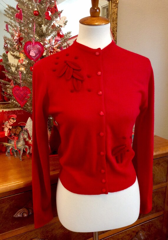 Vintage 50s Red Pinup Cardigan + Stunning Bombshel