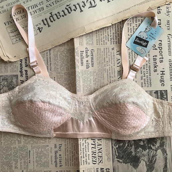 Vintage 40s Starlight Bra + Rare Dead Stock + Pin Up Bra + Original Tag + Rayon And Cotton + Size 34 A