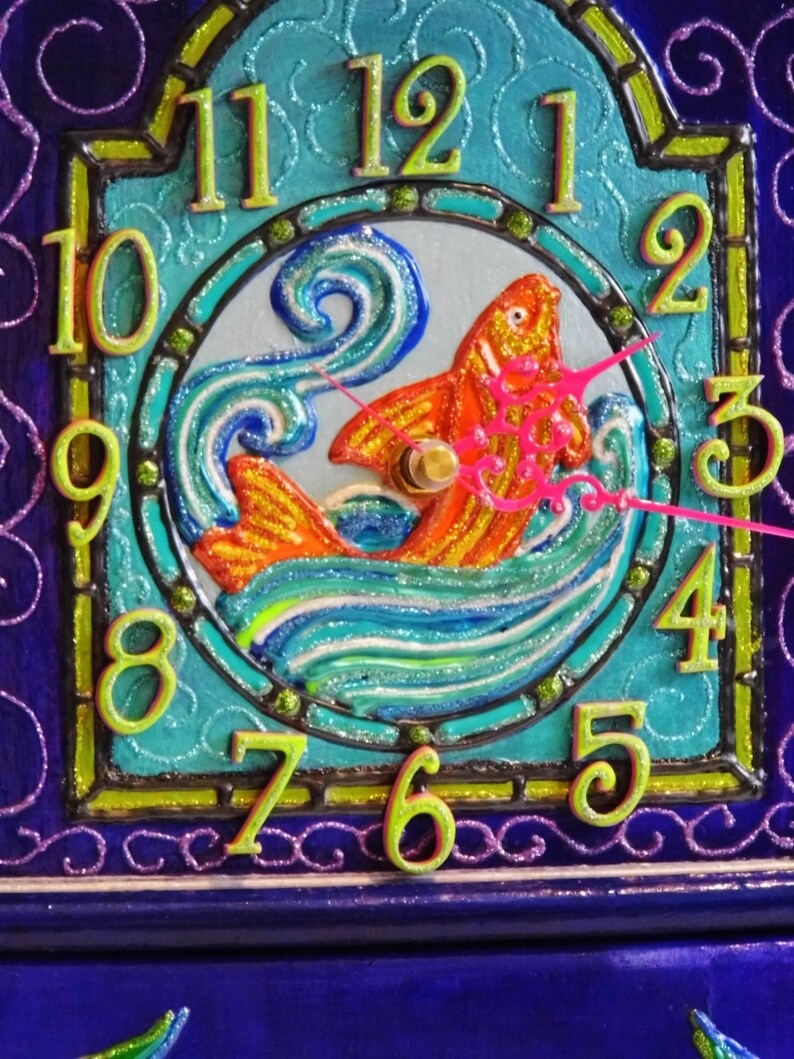 WHIMSICAL MANTEL CLOCK Beautiful Hand Painted Multicolored and Etsy