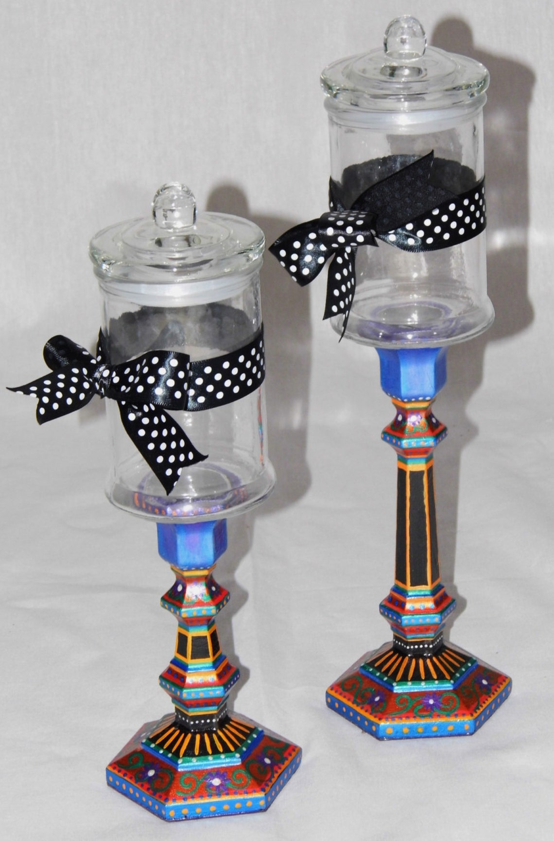 APOTHECARY JAR SET of Two Beautifully Hand Painted Etsy