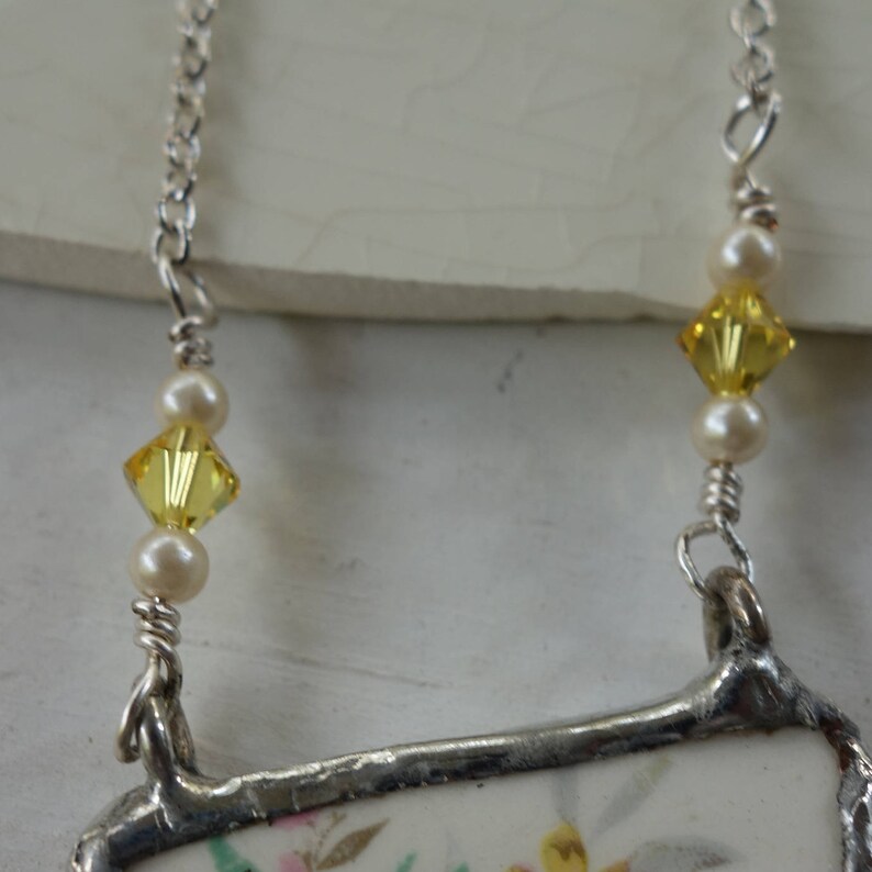 broken china jewelry vintage necklace flower necklace Yellow flower necklace broken china pendant unique necklace