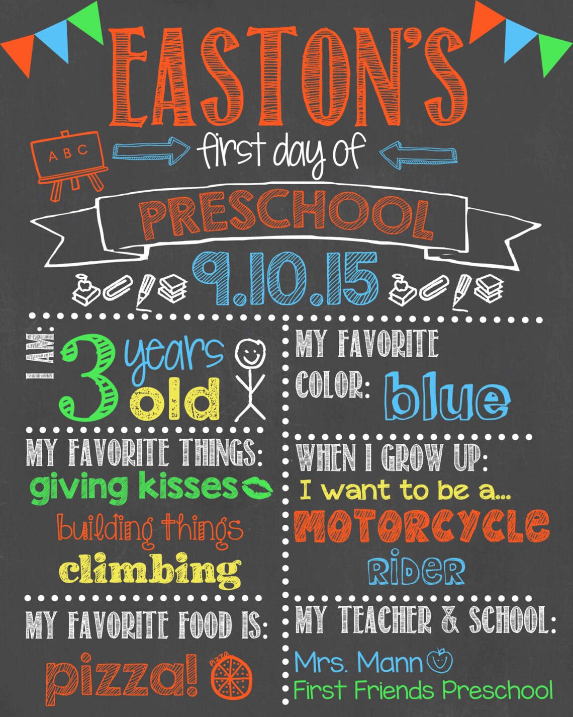 First Day of Preschool Chalkboard / First Day Chalkboard Sign Etsy Israel