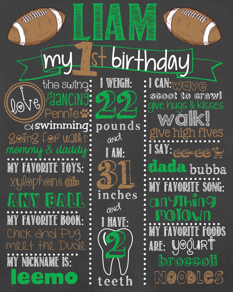 Football Birthday Chalkboard First Birthday Football Chalkboard Football First Birthday Chalkboard Football Sports Theme Chalkboard