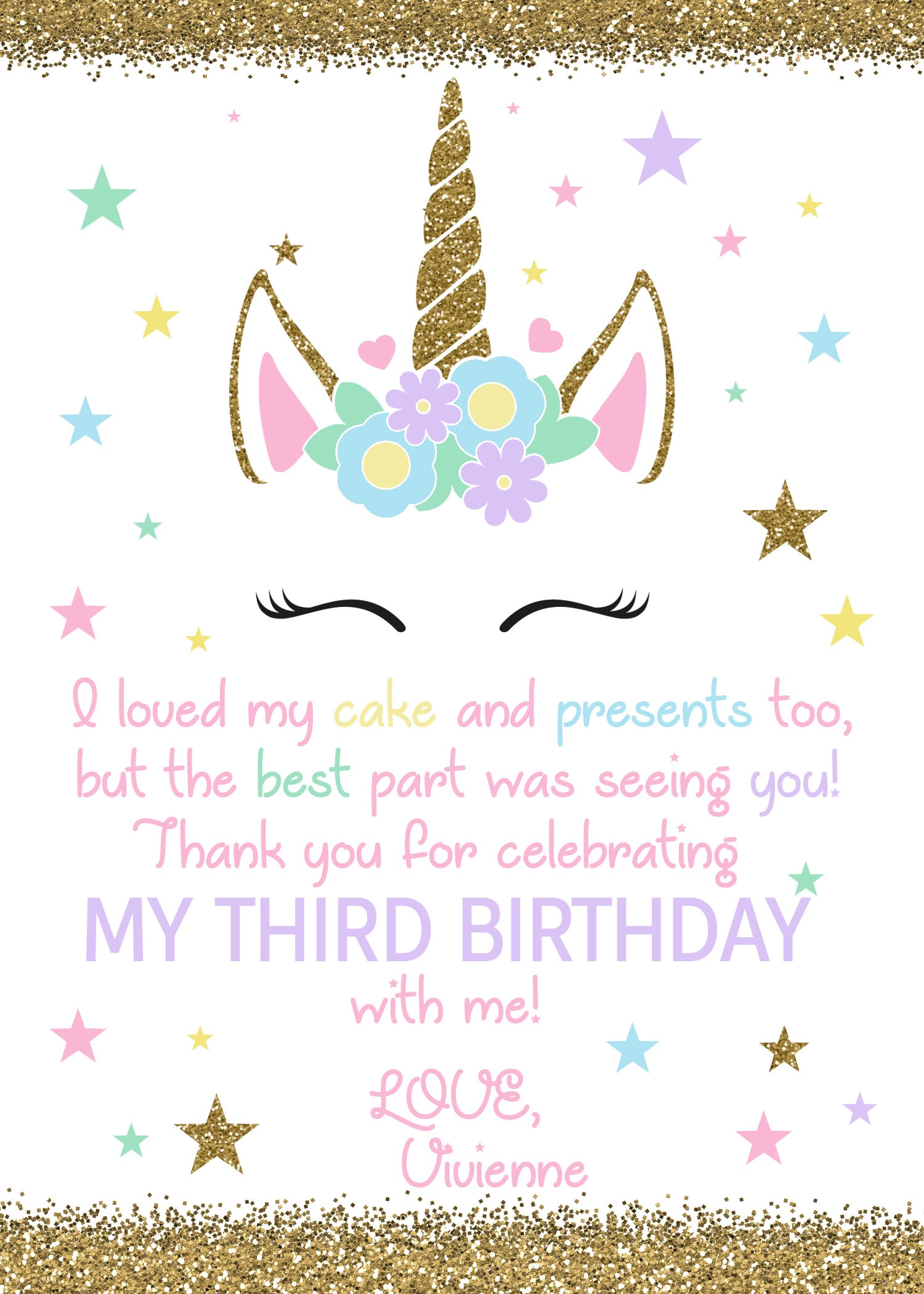 unicorn birthday thank you card unicorn birthday thank