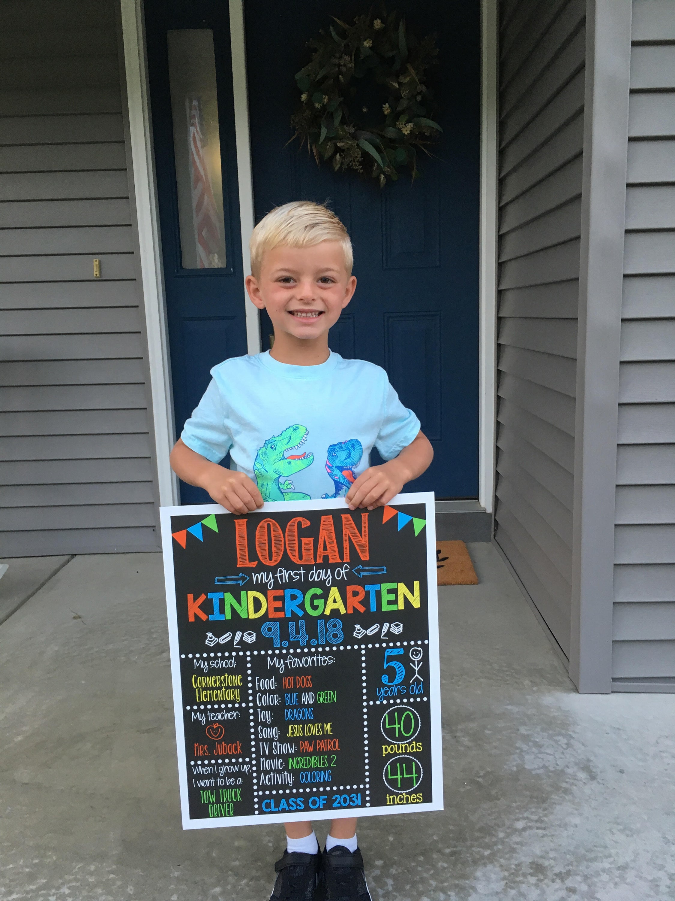 First Day of School Chalkboard Sign 5th Grade First Day of School Boy Blue Back to School Sign 8x10 DIGITAL Printable JPEG