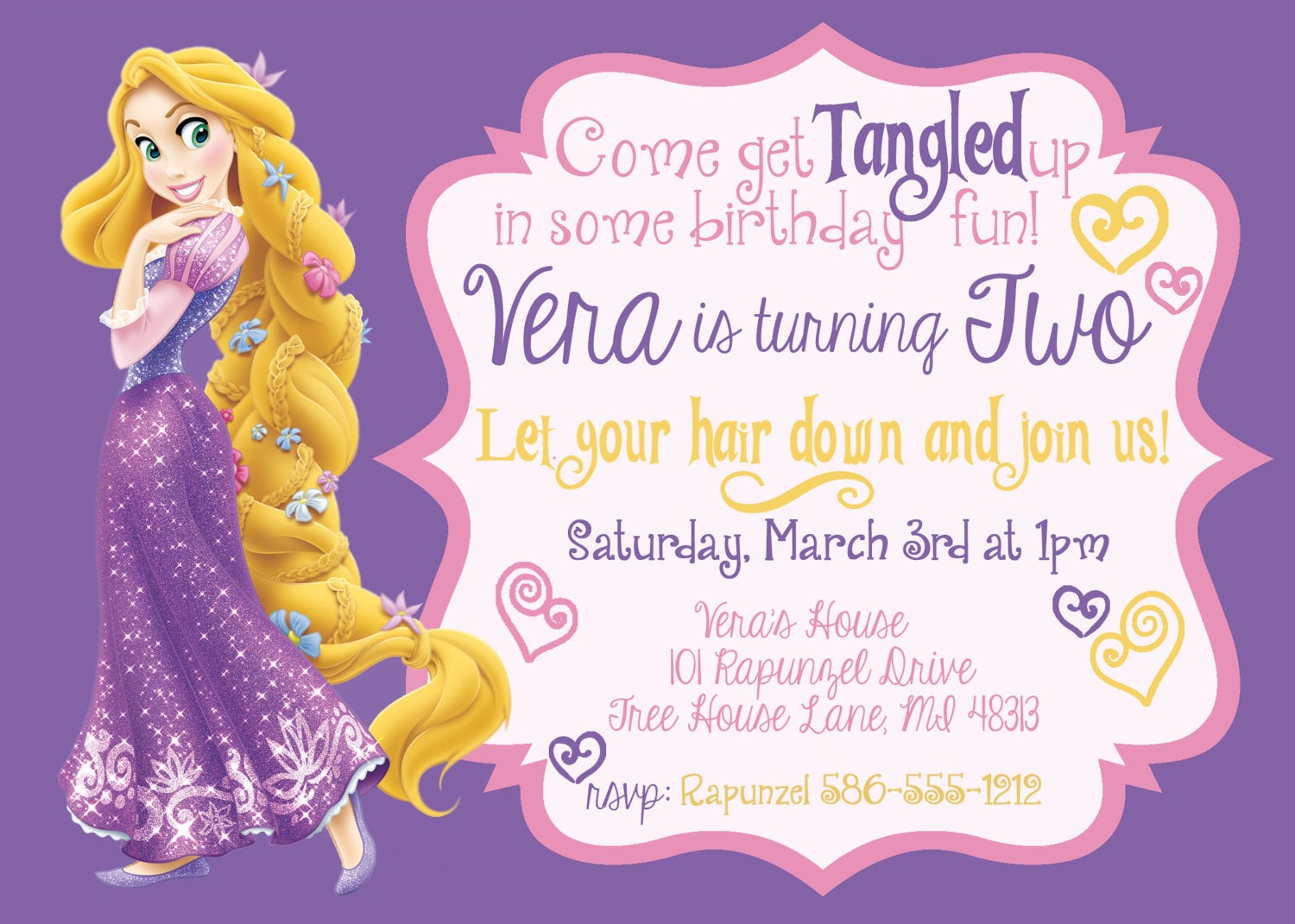 Rapunzel Birthday Invitation Tangled Birthday Invitation