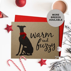 Biglietto di Natale con levriero, biglietto di auguri per le feste con cane, sciarpa lavorata a mano, biglietto singolo, set da 4 o 8