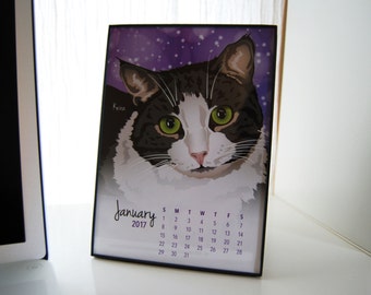 Cat Desk Calendar, 5x7, 2024, Flexible Dates, Animal Shelter Charity, Adoptable Cat Illustrations