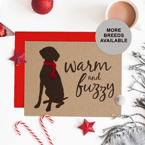 Tarjeta navideña de Vizsla, tarjeta festiva para perros, bufanda tejida a mano, tarjeta individual, juego de 4 u 8