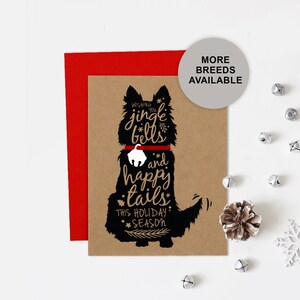 Biglietto di Natale Collie, biglietto di auguri per le feste del cane, Jingle Bell, biglietto singolo, set da 4 o 8