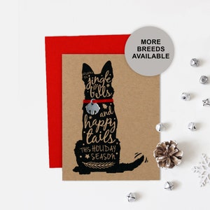 Biglietto di Natale per pastore tedesco, biglietto di auguri per le feste del cane, Jingle Bell, biglietto singolo, set da 4 o 8