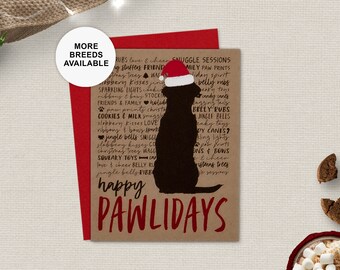 Labrador Retriever Christmas Card, Lab, Dog Holiday Card, Santa Hat, Pawlidays, Single Card, Set of 4 or 8