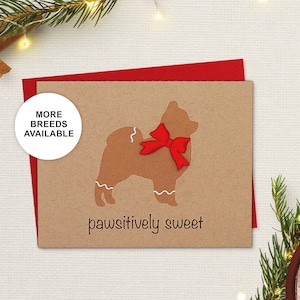Biglietto di Natale Pomerania, biglietto di auguri per le feste del cane, biscotto di pan di zenzero, Pawsitively Sweet, biglietto singolo, set da 4 o 8