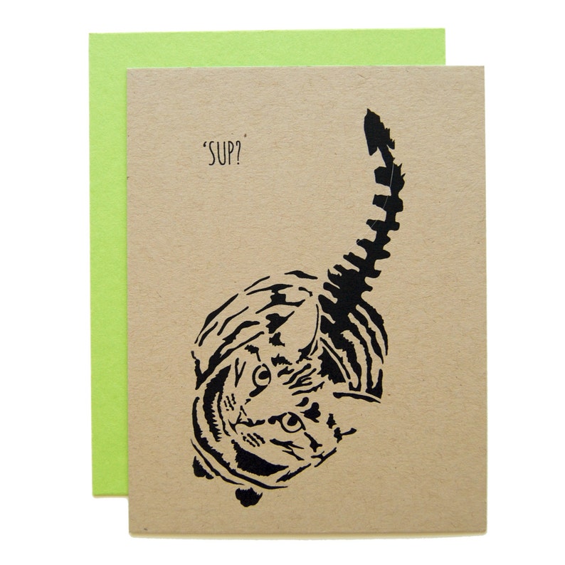 Hello Cat Card, What's up Cat Card, 'sup Cat Card, Tabby Cat Card - Etsy