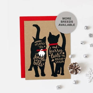 Cartão de Natal com dois gatos, cartão de Natal com gatos, sino de Natal, cartão único, conjunto de 4 ou 8