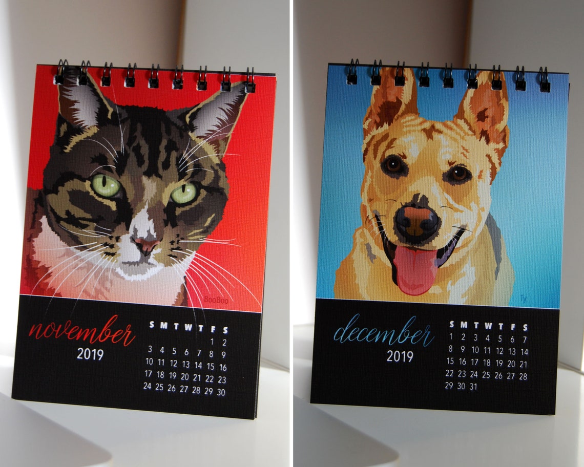 Dog and Cat Desk Calendar 5x7 2023 Flexible Dates Animal Etsy