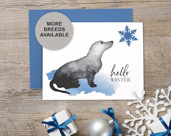 Dachshund Christmas Card, Dog Holiday Card, Snowflake, Watercolor, Single Card, Set of 4 or 8