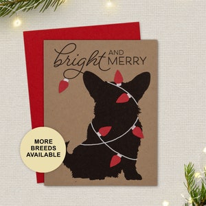 Corgi Christmas Card, biglietto di auguri per le feste del cane, luci, lampadine, biglietto singolo, set da 4 o 8