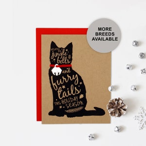 Biglietto di Natale a forma di gatto, biglietto di auguri per le feste a forma di gatto, Jingle Bell, biglietto singolo, set da 4 o 8
