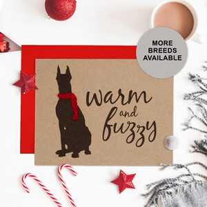 Dobermann Weihnachtskarte, Hunde Weihnachtskarte, Handgestrickter Schal, Einzelkarte, 4er oder 8er Set