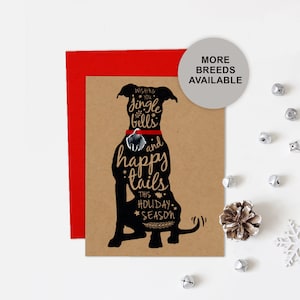 Cartão de Natal Pitbull, Pittie, Staffie, Cartão de Natal para Cachorro, Jingle Bell, Cartão Único, Conjunto de 4 ou 8
