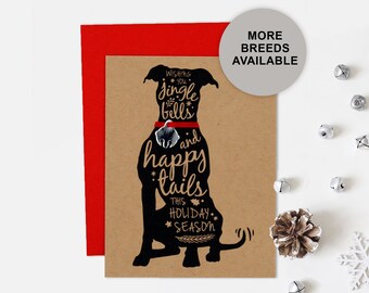Pitbull Christmas Card, Pittie, Staffie, Dog Holiday Card, Jingle Bell, Single Card, Set of 4 or 8