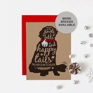 Biglietto di Natale per San Bernardo, Terranova, Pirenei, biglietto di auguri per le feste con cani, Jingle Bell, biglietto singolo, set da 4 o 8