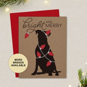 Biglietto di Natale Boxer, biglietto di auguri per le feste del cane, luci, lampadine, biglietto singolo, set da 4 o 8