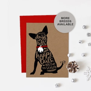 Biglietto di Natale Chihuahua, biglietto di auguri per le feste dei cani, Jingle Bell, biglietto singolo, set da 4 o 8