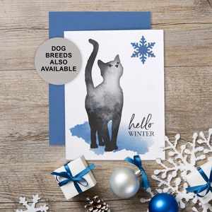 Katzen Weihnachtskarte, Katzen Weihnachtskarte, Schneeflocke, Aquarell, Einzelkarte, 4er oder 8er Set